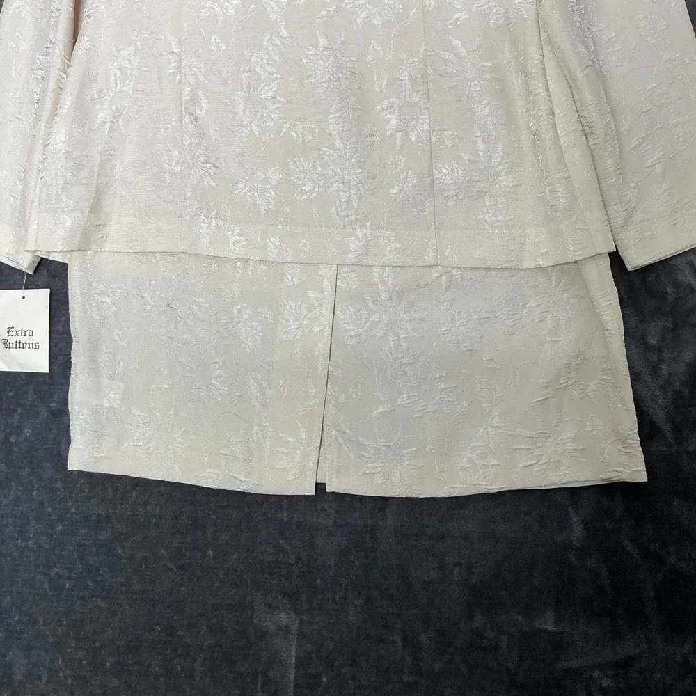 Vintage Leslie Fay Skirt Suit 12 Ivory Floral Jacquard NOS Mother of Bride